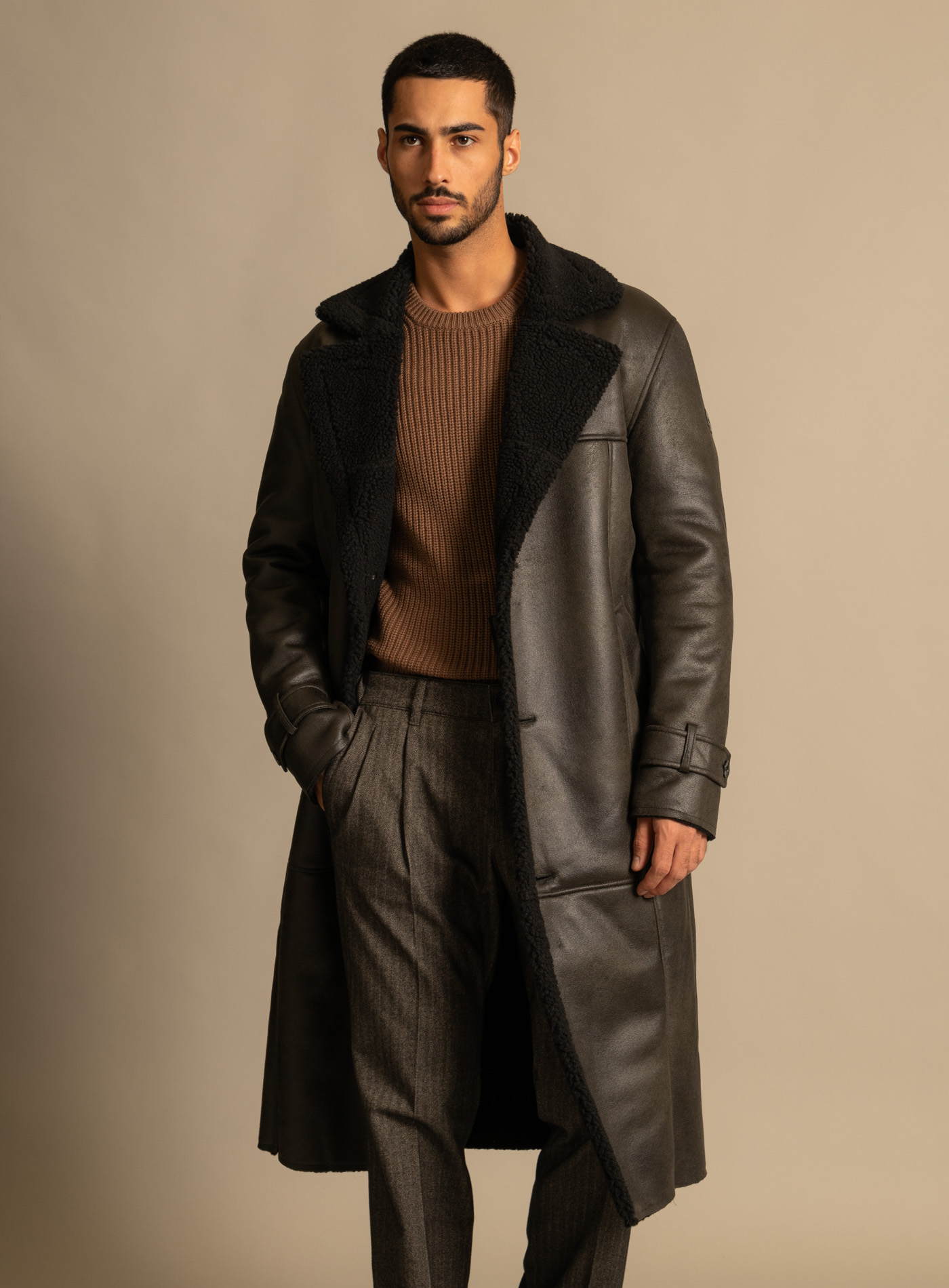 Mens long teddy coat sales